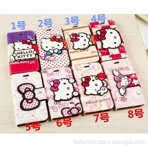Hello Kitty Cartoon Flip PU Leather Stand Case Cover for iPhone 6 4.7 and 6 Plus 5.7"